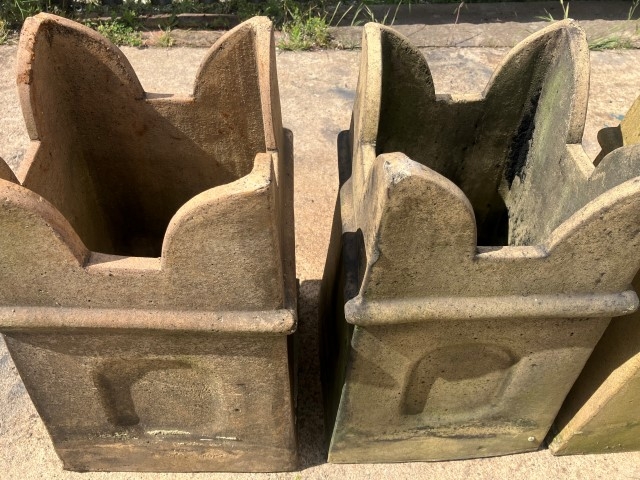 Buff castellated chimney pots